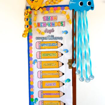 Painel para porta – volta às aulas - Fundo do mar