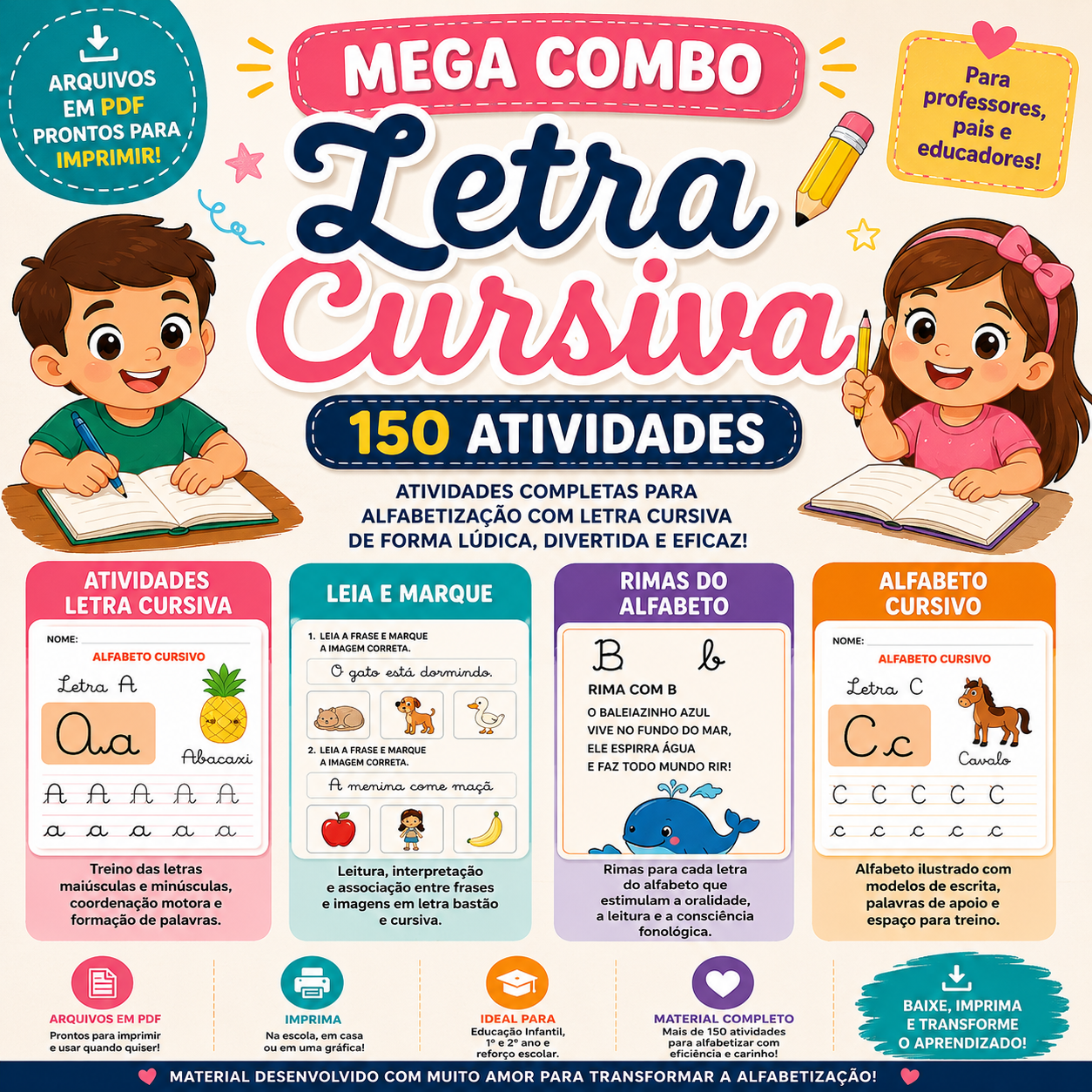 Mega Combo de Letra Cursiva | 150 Atividades